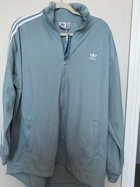 adidas Light Sage Green Zip-Up Track Jacket with White Stripes